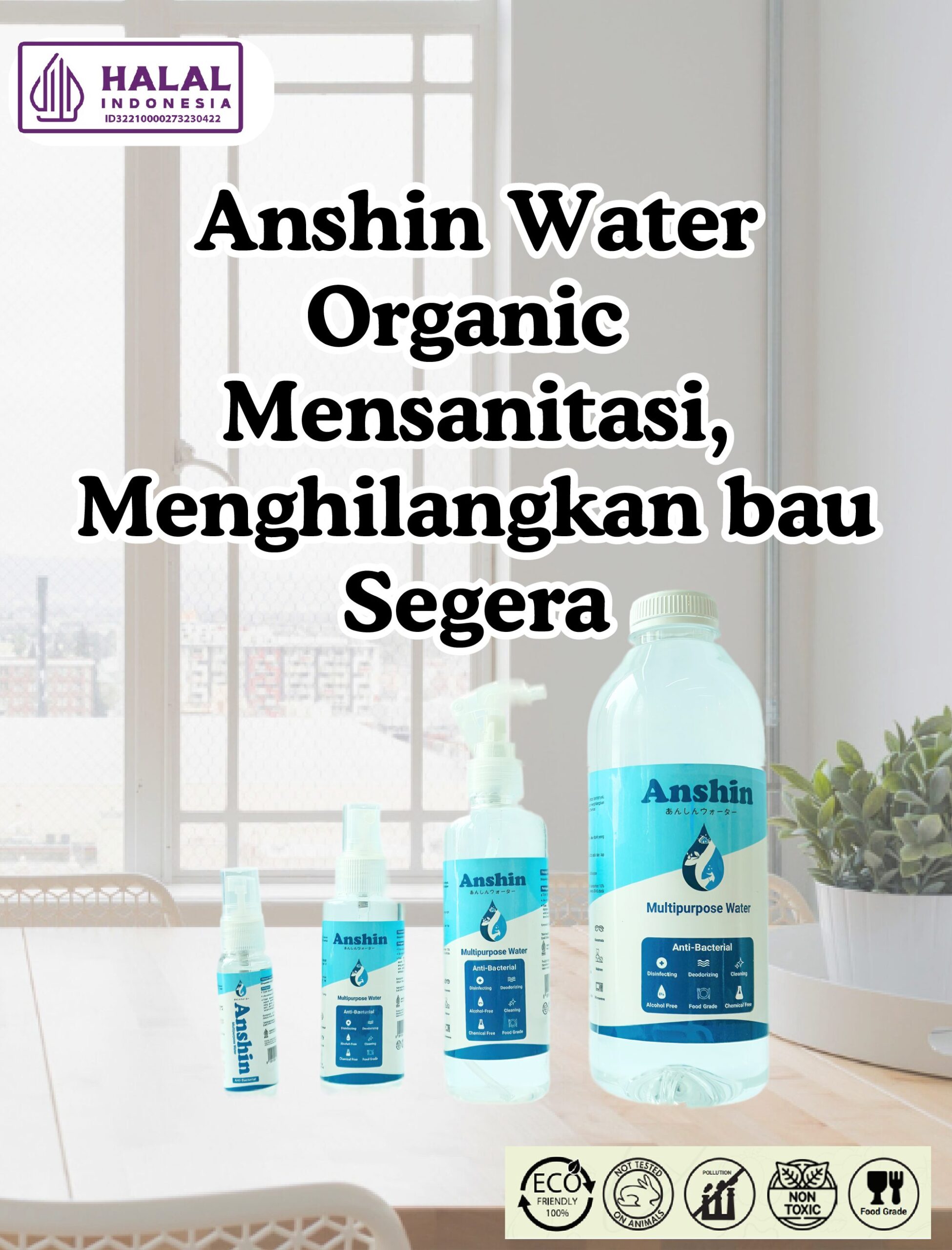 Anshin Water apa itu? organic sanitizer, deodorant spray, cleaner