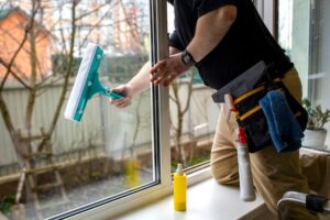 Cleaning windows, bersihksihkan jendela kaca.